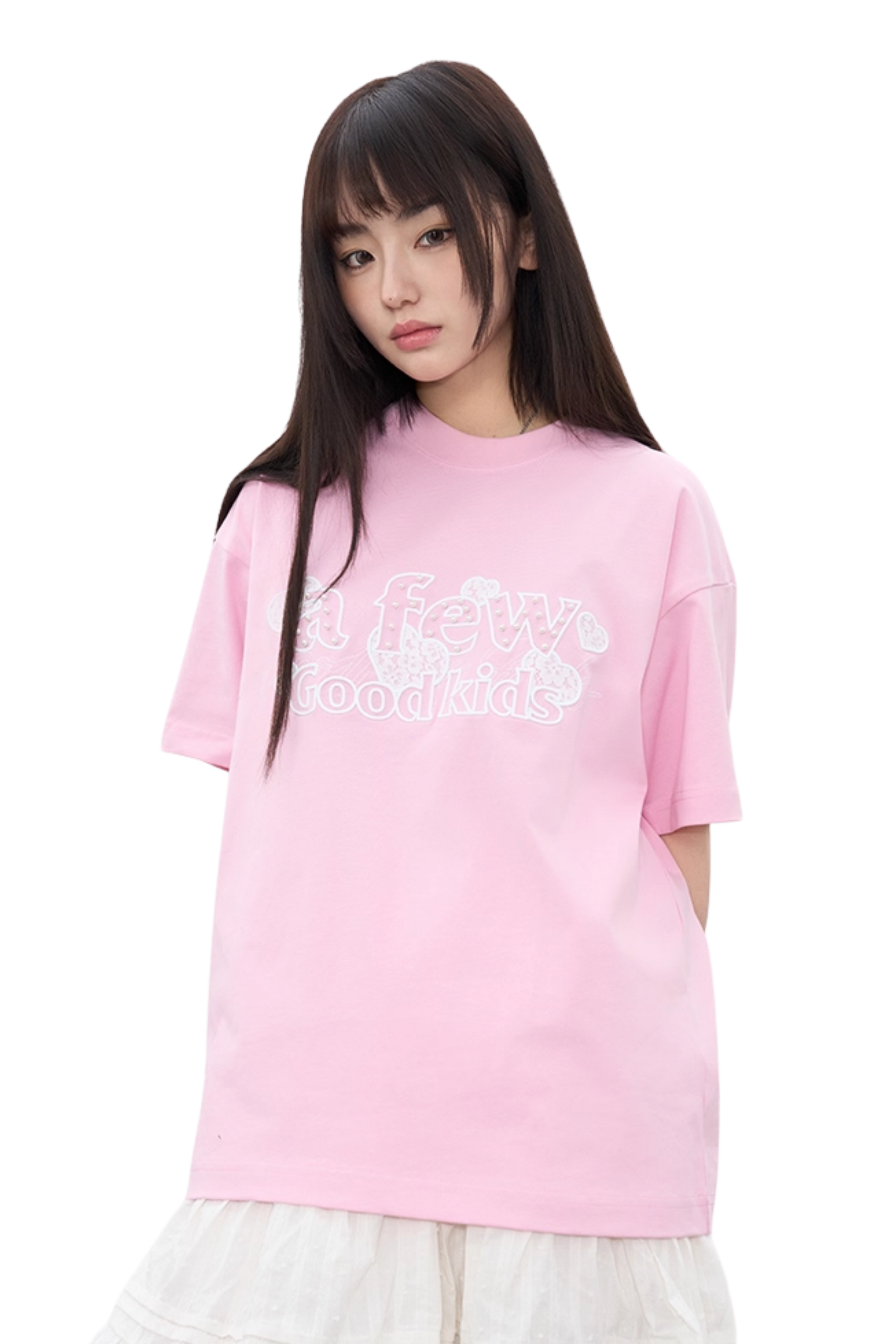 AFGK Lace Embroidery Pearl Stone Tee