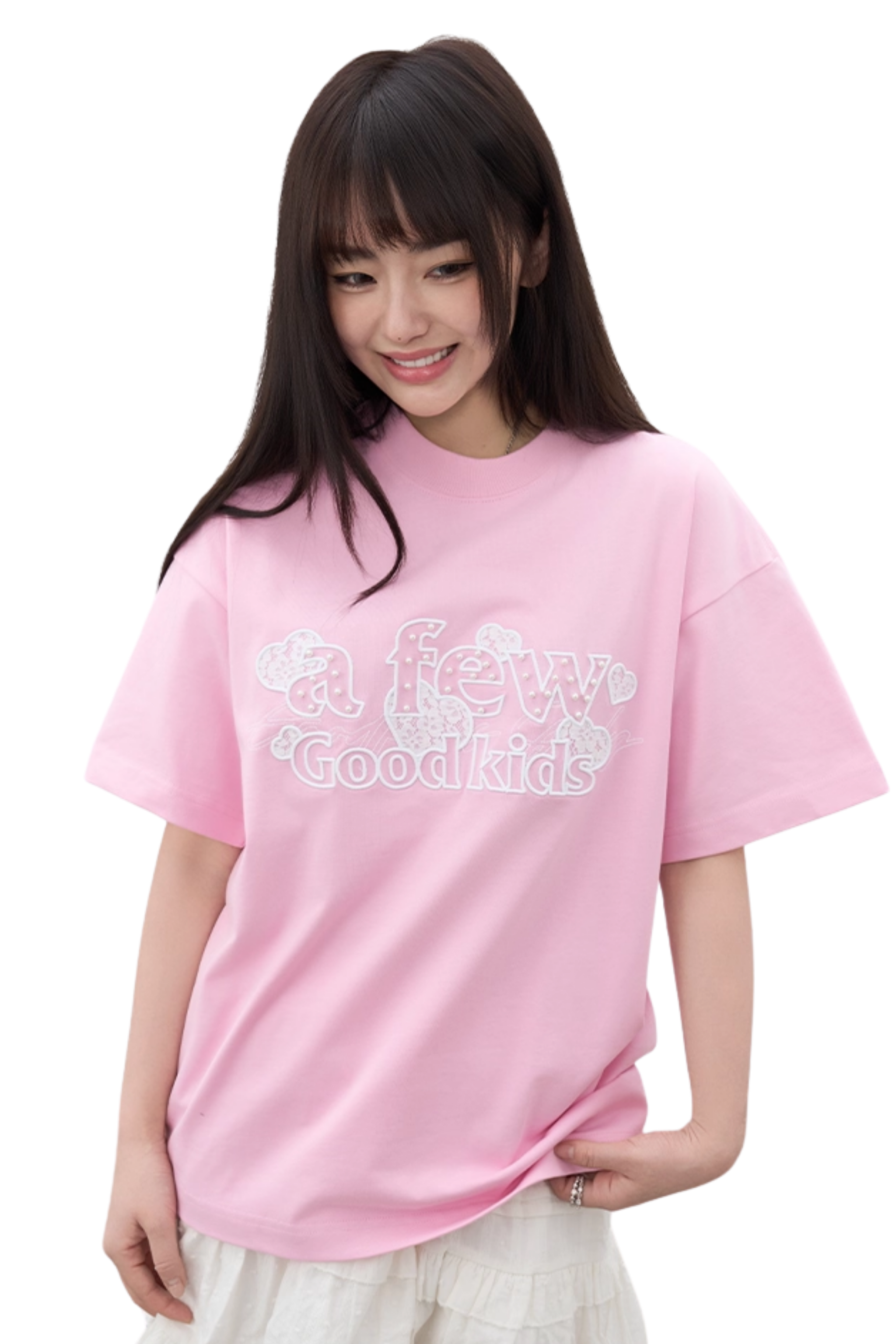 AFGK Lace Embroidery Pearl Stone Tee