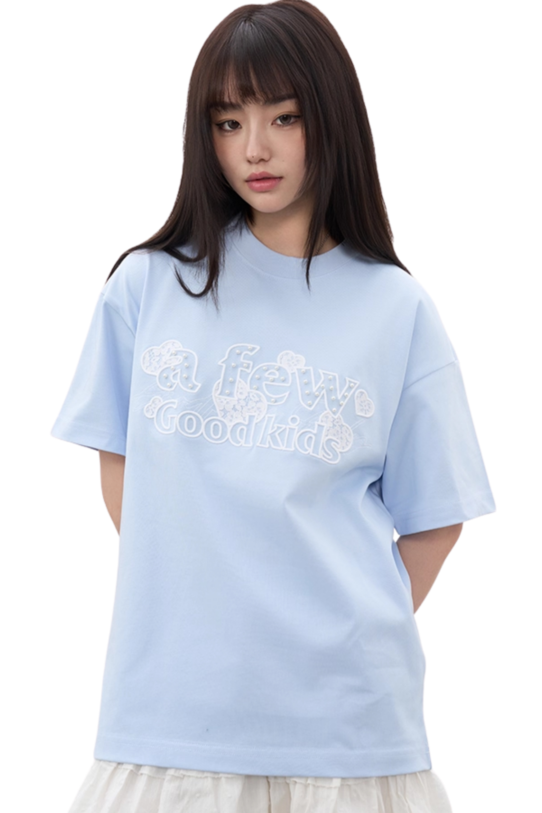 AFGK Lace Embroidery Pearl Stone Tee