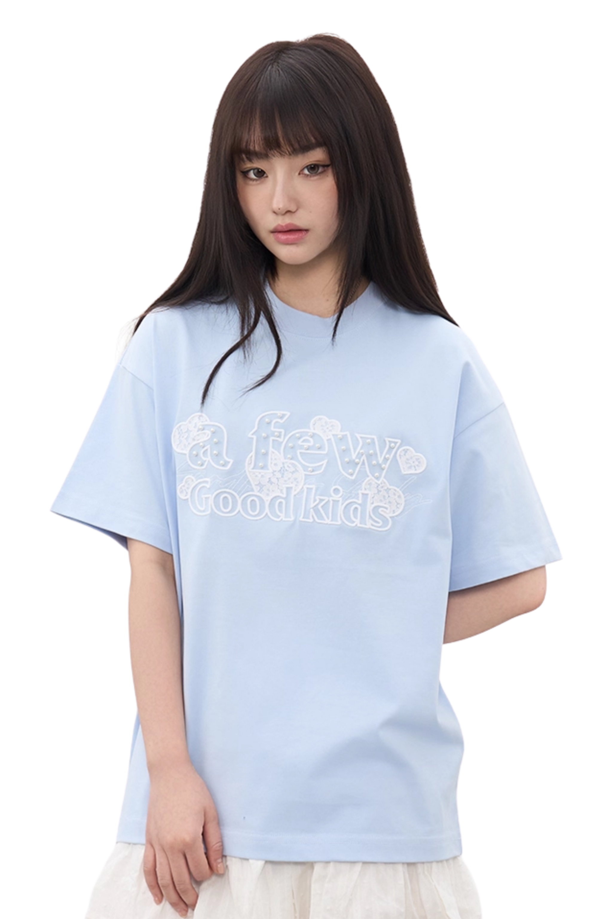 AFGK Lace Embroidery Pearl Stone Tee