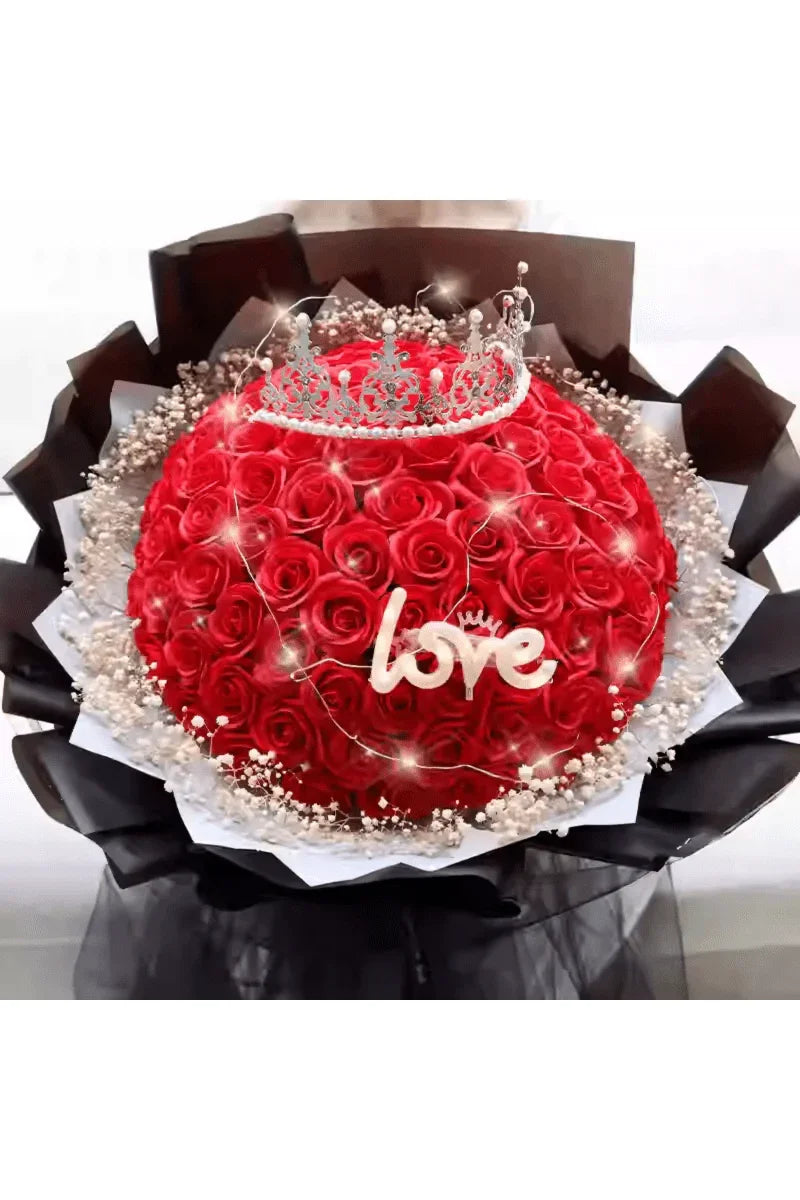 99 Roses Flowers Bouquet & Led Light Everlasting Soap Roses