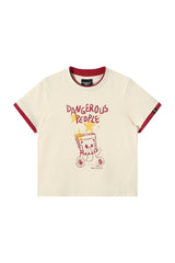 DangerousPeople DSP｜Color‑Block Splicing Hand‑Drawn Bear Print Sorona Quick‑Dry T‑Shirt