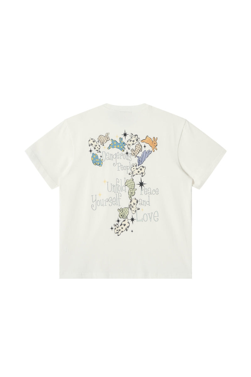 Dangerouspeople DSP Fairytale Plush Rabbit Print Loose Couple Tee
