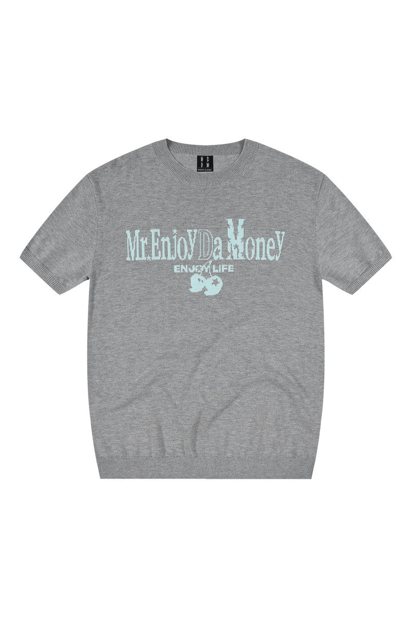 MEDM Contrast Logo Cherry Knit Oversized Unisex Tee