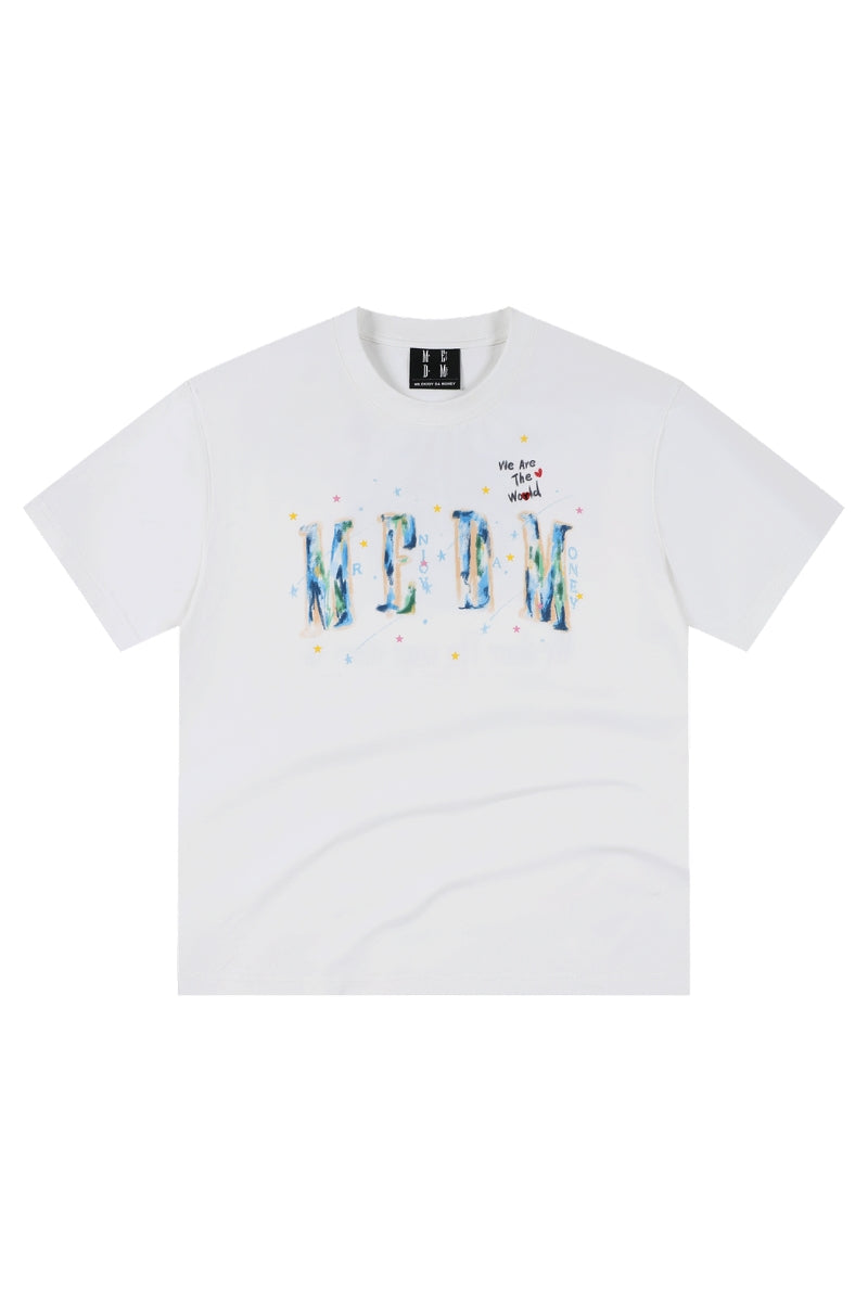 MEDM One Earth Print Star Jelly Gel Letter Washed Tee