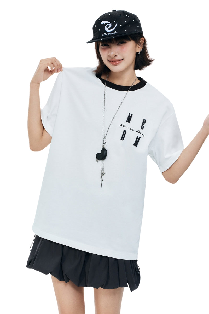 MEDM Color Block Embroidered Casual T-Shirt