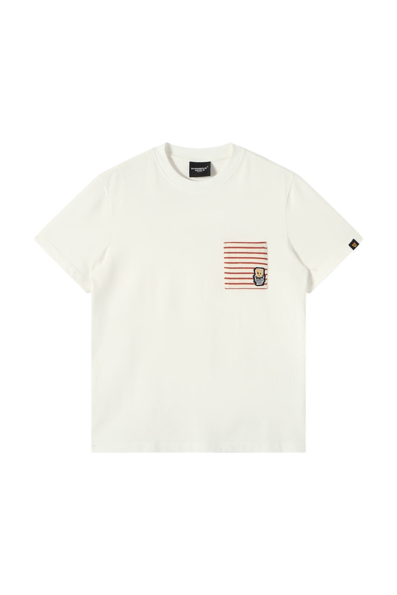 DangerousPeople DSP Color‑Block Imitation‑Embroidery Print Cotton Tee