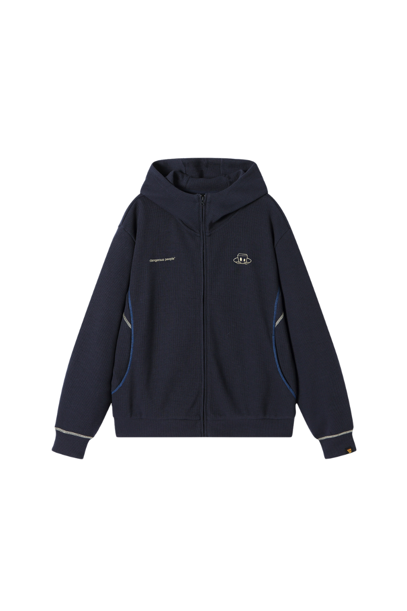 Dangerouspeople | Waffle Knit Contrast Stitch Zip Hoodie