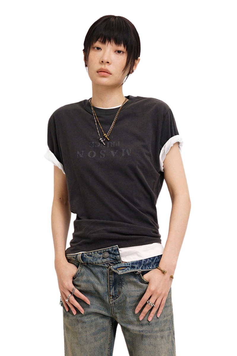 Masonprince  Mirror Text Color Short Sleeve Top Mirror Language
