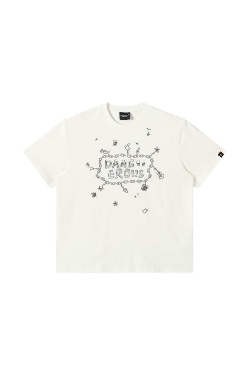 Dangerouspeople DSP Small‑D Note Metal Chain Loose Streetwear T‑Shirt