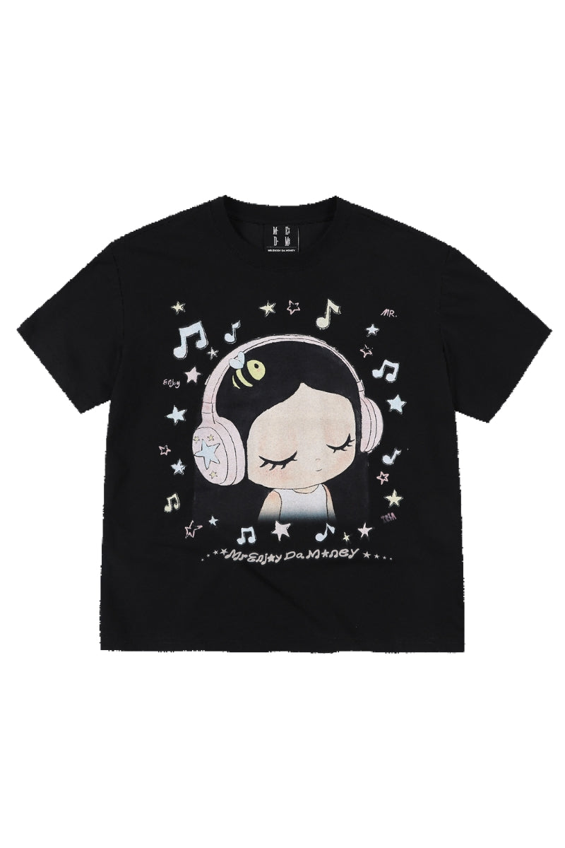 MEDM x Iria Mailbox Enjoy Music Logo Print Relaxed Slim Short Sleeve T-Shirt