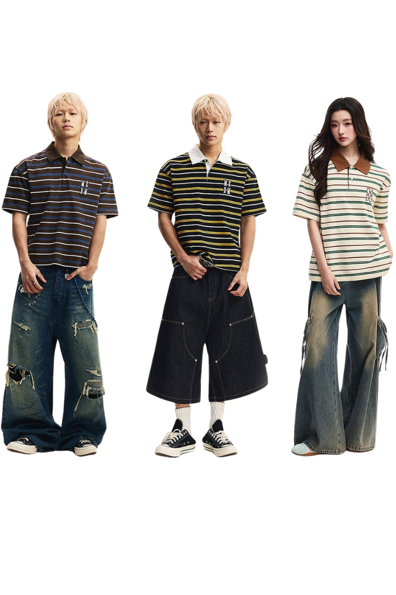 MEDM Shell Embroidery Stripe Couple Tee