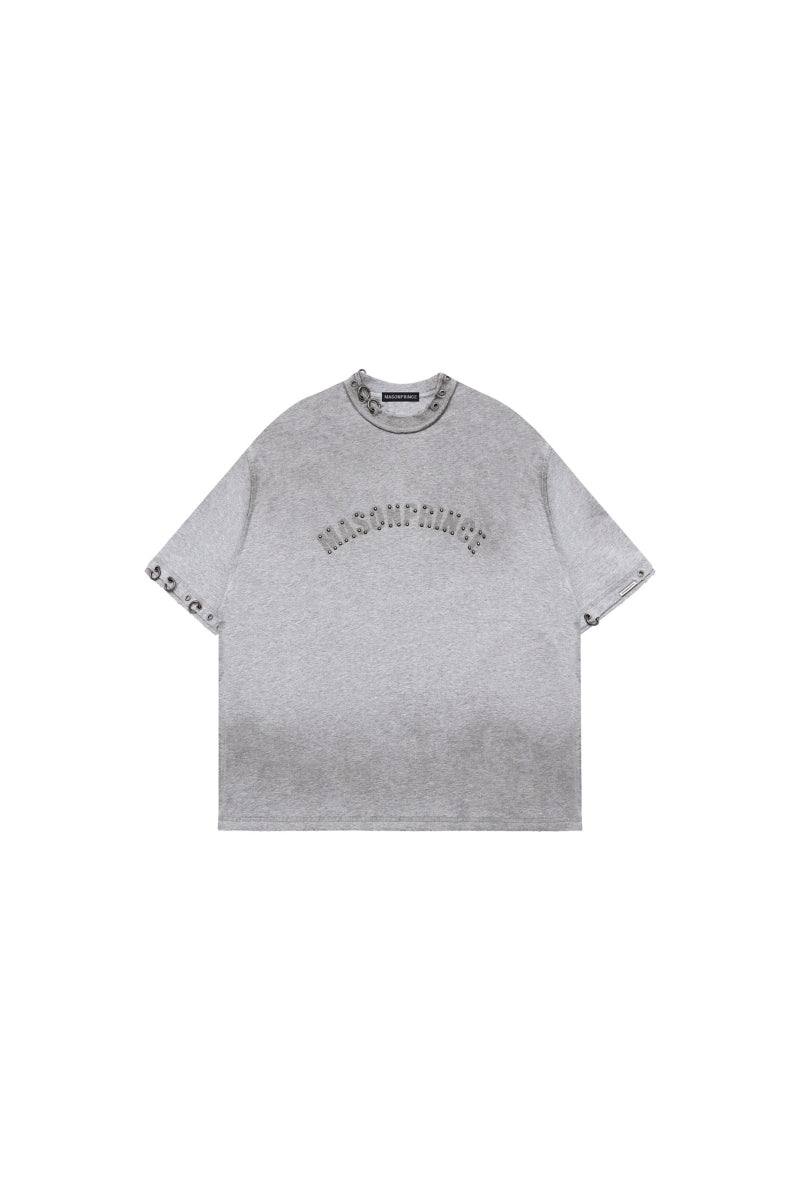 MASONPRINCE | Rivet Metal Stud Curved Print Short Sleeve Tee