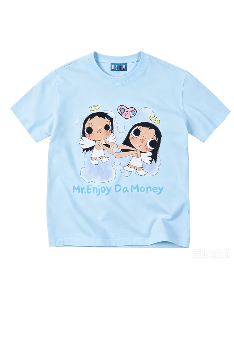 MEDM x YUY Co-branded Angel Print Heart Embroidery Crew Neck Tee