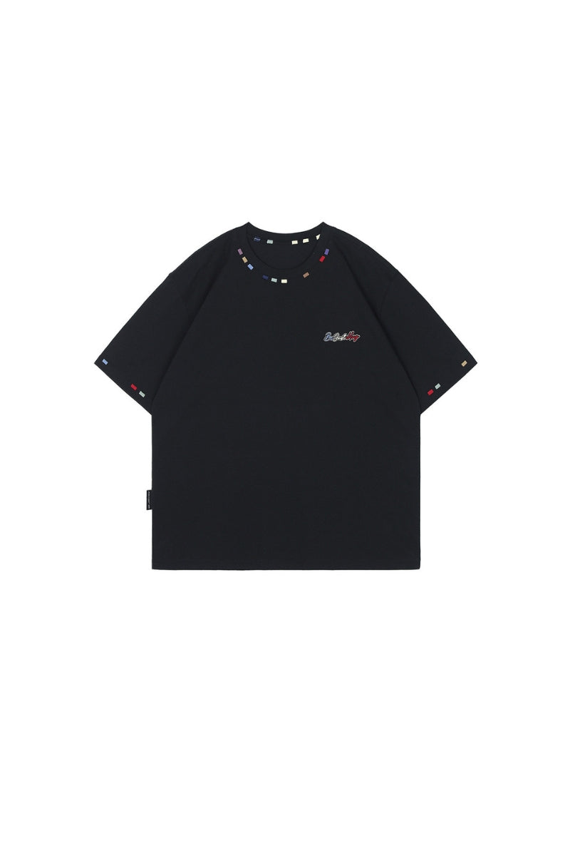 BJHG Unisex Heavyweight‑Cotton Embroidered Short‑Sleeve Tee, American Retro Loose‑Fit Couple Top