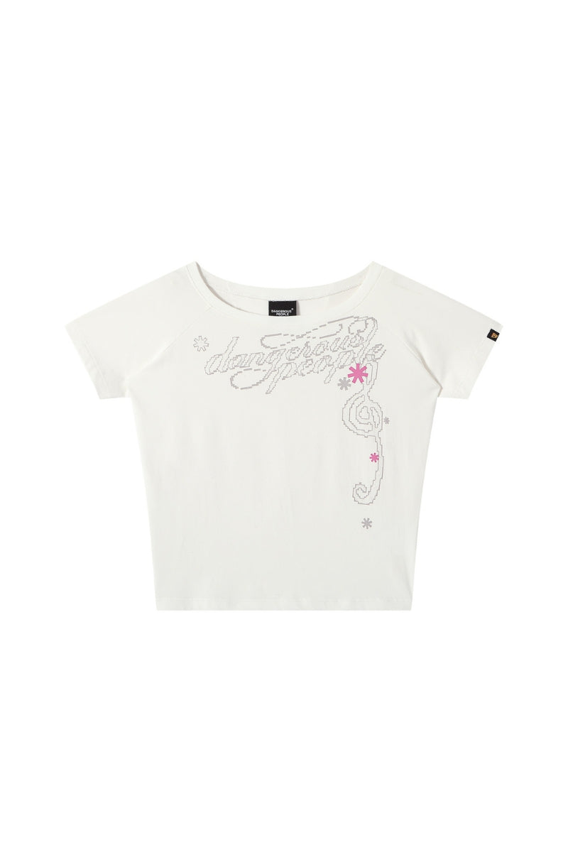 DangerousPeople｜Whimsical Garden Music‑Note One‑Shoulder Women’s T‑Shirt