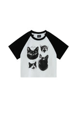 BJHG Women's Vintage Cat Print Crop Tee