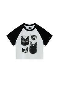 BJHG Women's Vintage Cat Print Crop Tee