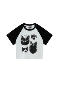 BJHG Women's Vintage Cat Print Crop Tee