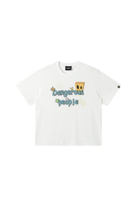 Dangerouspeople DSP Butterfly Paper‑Bag Man Print Cotton Drop‑Shoulder Tee