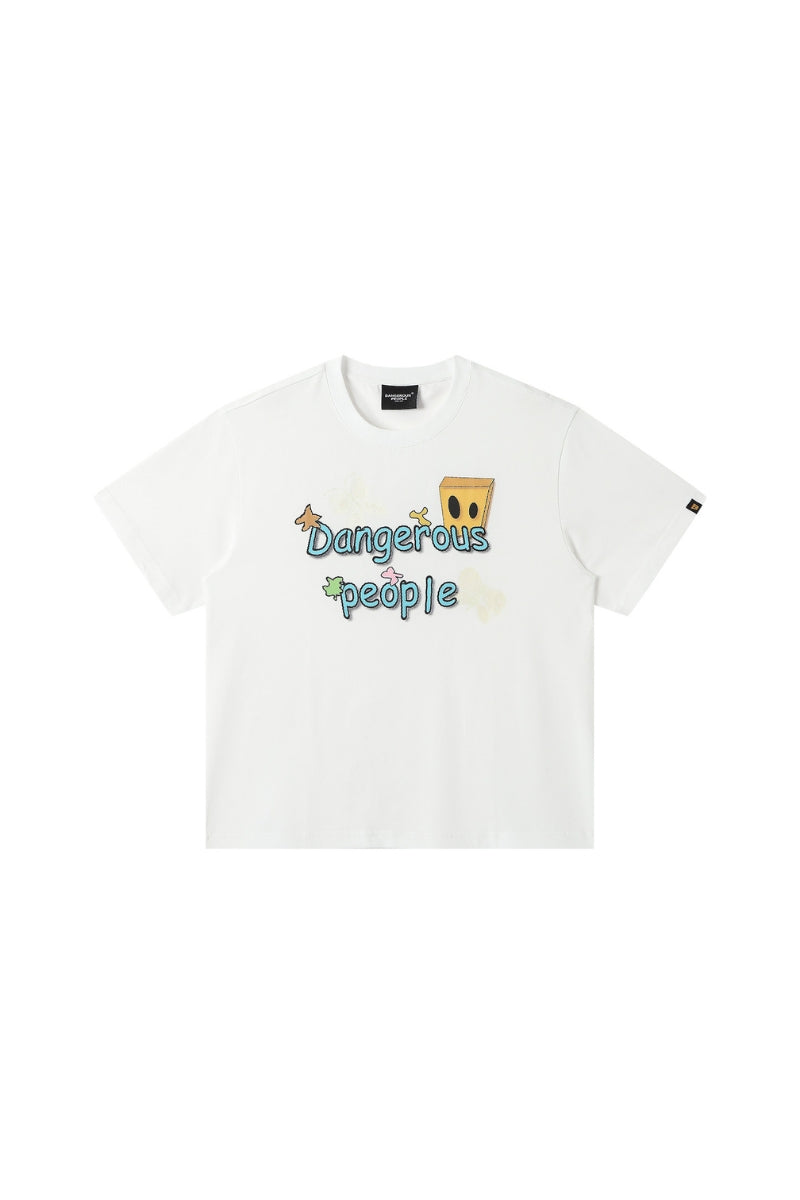 Dangerouspeople DSP Butterfly Paper‑Bag Man Print Cotton Drop‑Shoulder Tee
