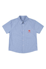 MEDM Heart Brush Embroidery Plaid Loose Short Sleeve Shirt