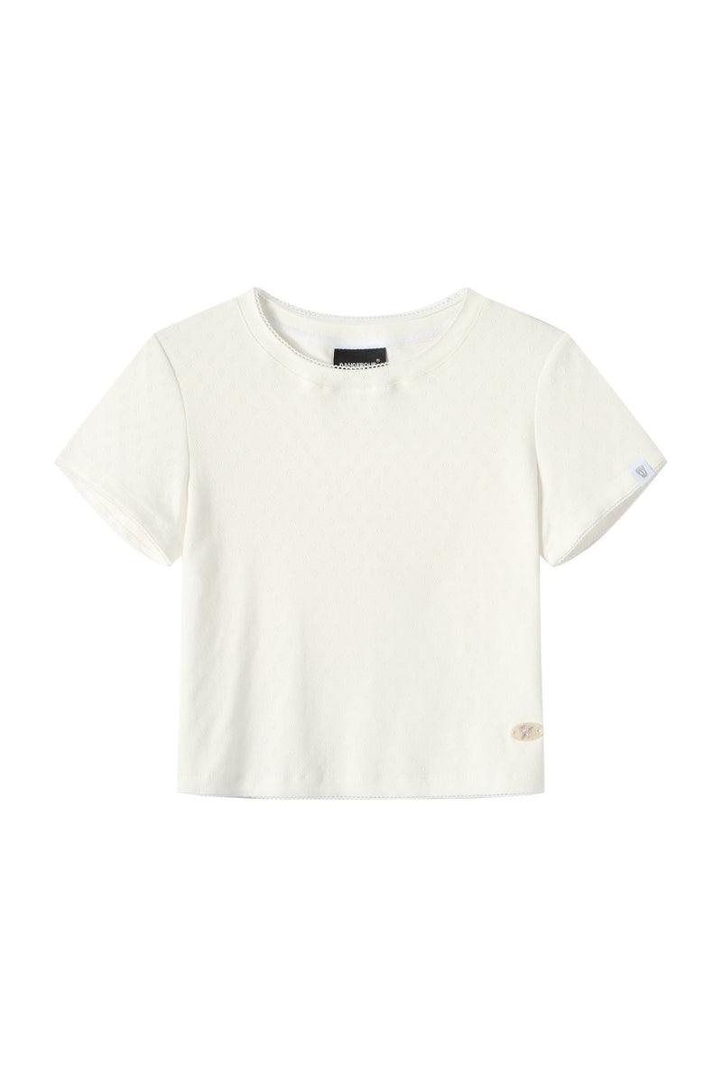 DangerousPeople DSP Rose Badge Stretch Lace Cotton Tee