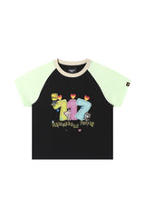 DangerousPeople｜Fun Letter Print Color‑Block Raglan Cotton T‑Shirt