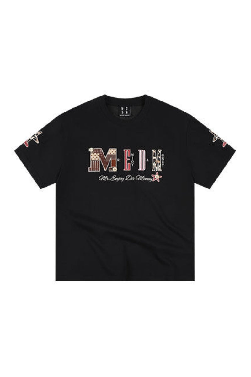 MEDM Leather Leopard Patch Big Logo Oversized Couple Tee