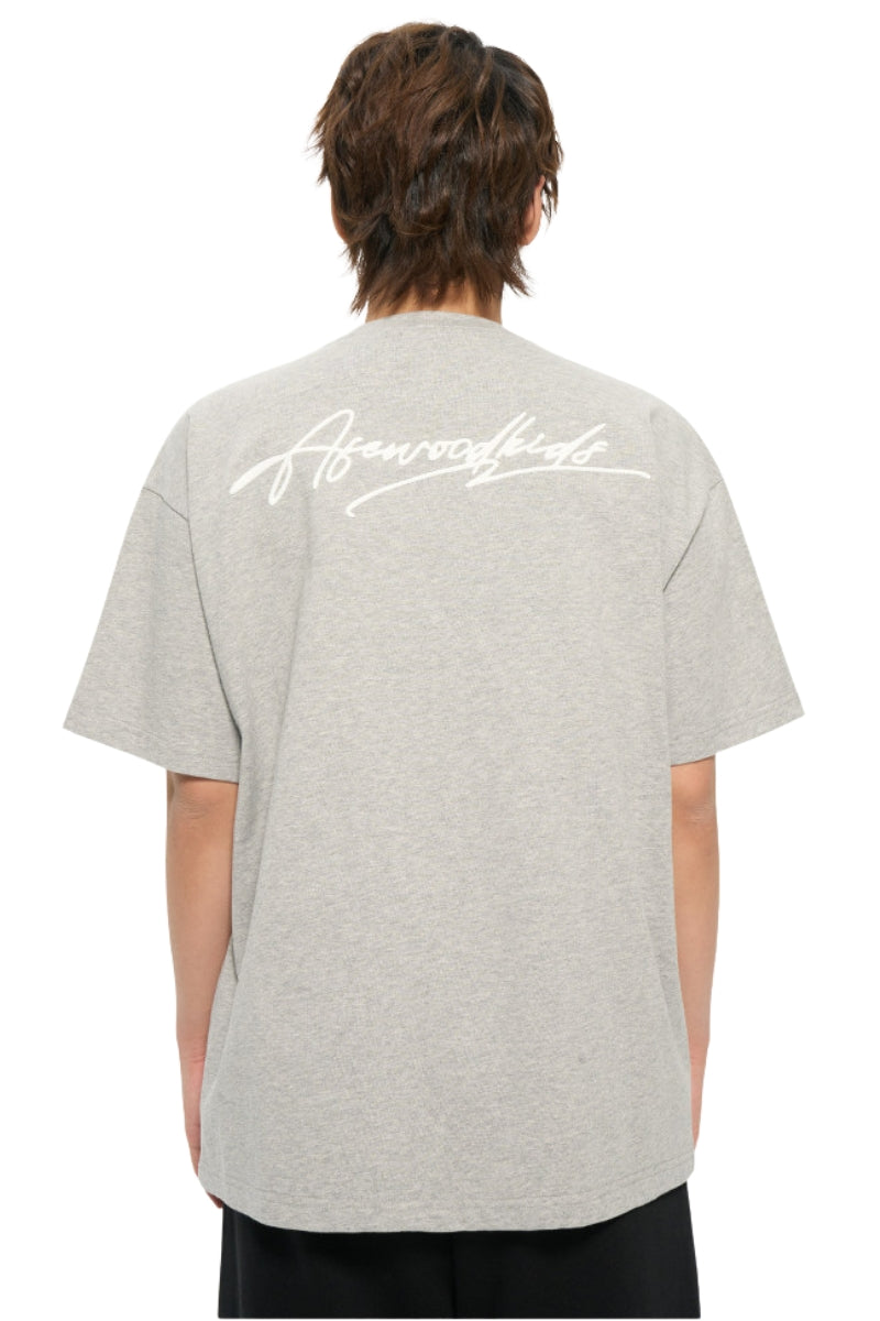 AFGK | Script Embroidery Tee, American Relaxed Unisex Loose T-Shirt