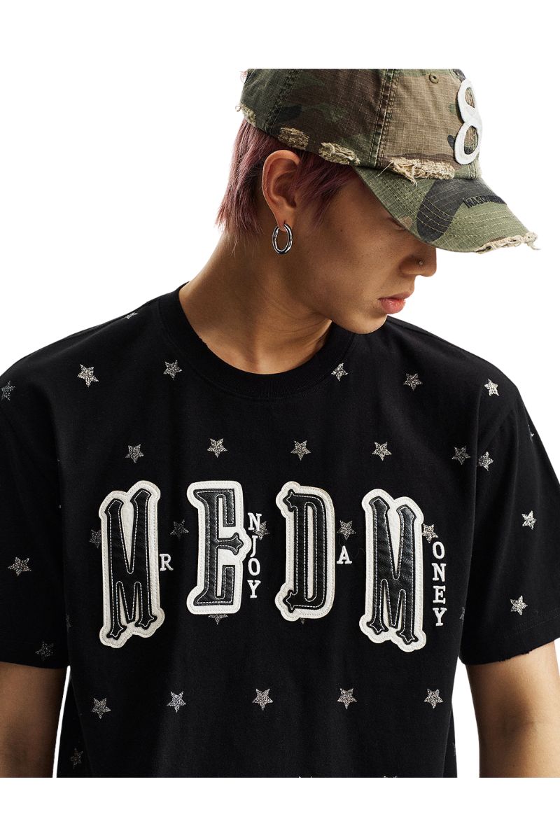 MEDM Glitter Star Double-Layer Short-Sleeve Top