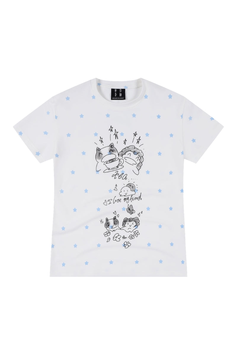 MEDM Star Print Crew Neck Loose Casual T-Shirt
