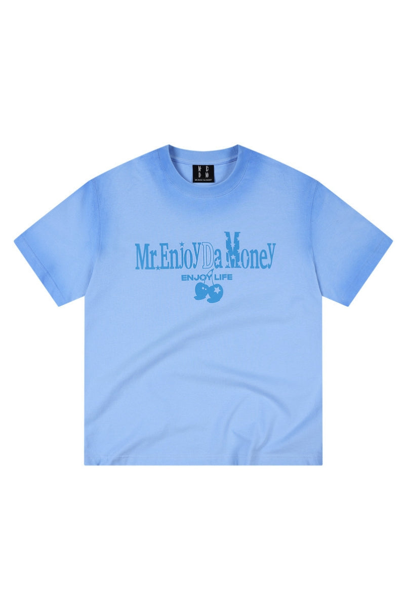 MEDM Gradient Macaron Letter Print Oversized Couple Tee