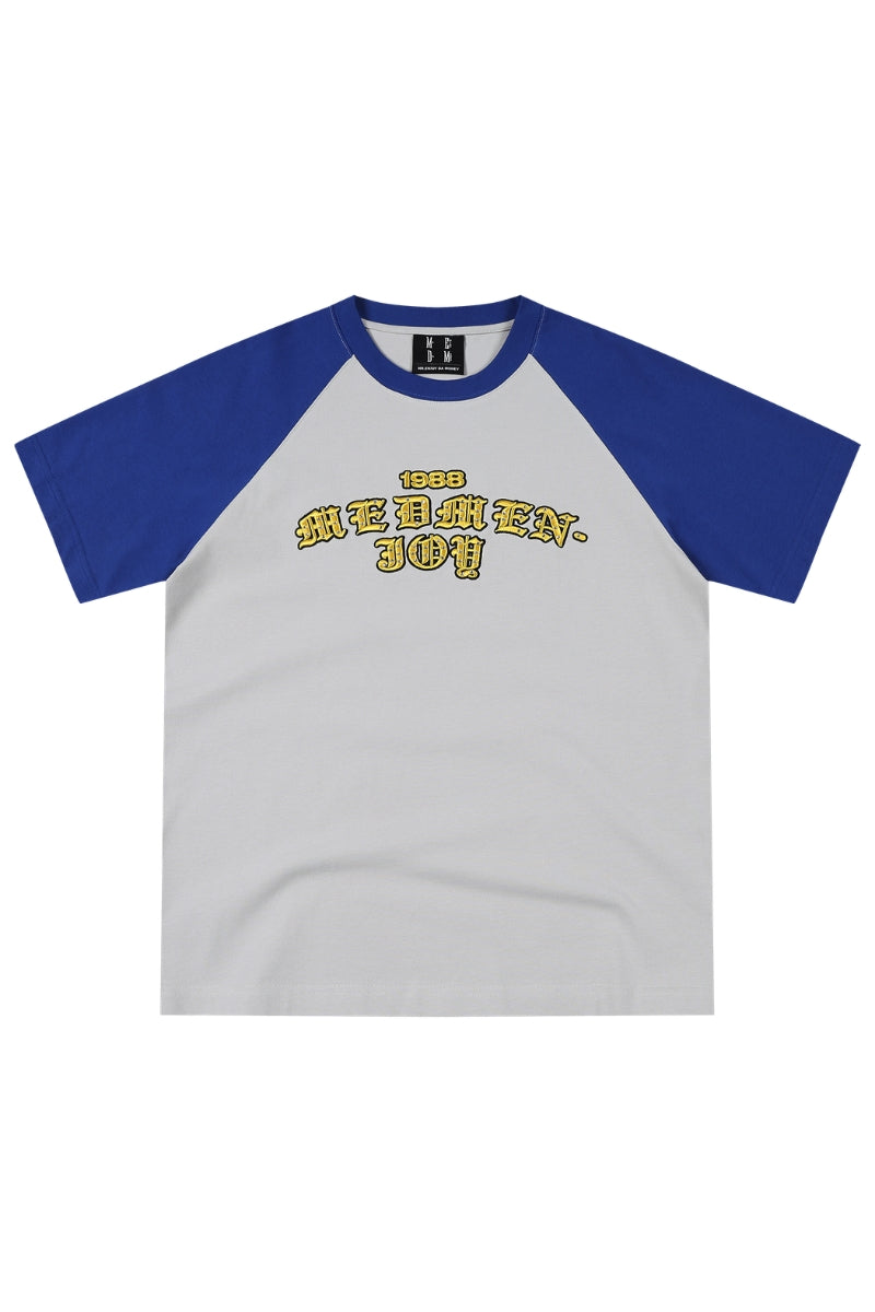 MEDM Gothic Rhinestone Embroidery Raglan Tee