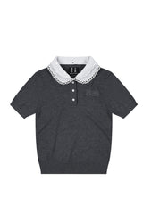 MEDM Detachable Lace Collar Knit Polo Women Summer Tee