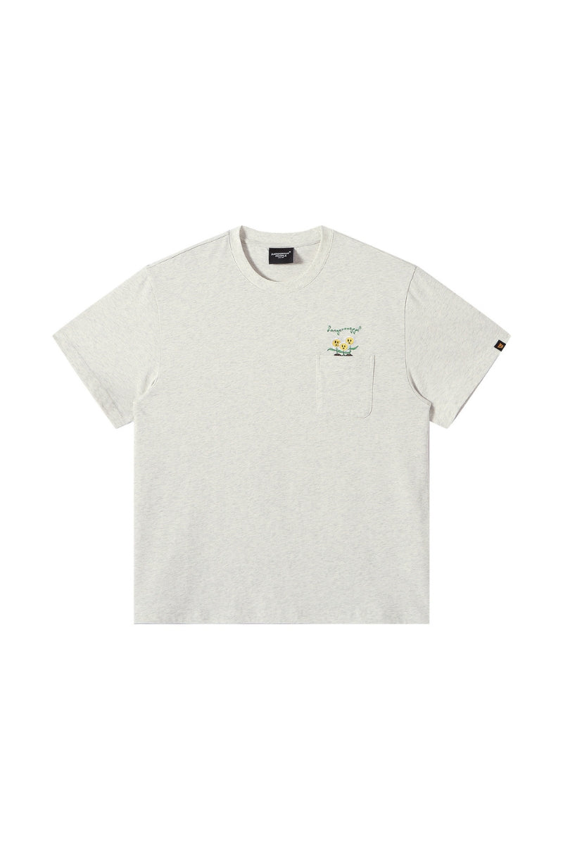 Dangerouspeople DSP Embroidered Flower Pocket Loose Cotton Tee