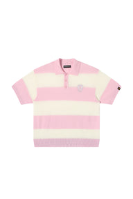 Dangerouspeople DSP Hollow‑Out Embroidery Spliced Stripe Loose Polo Tee