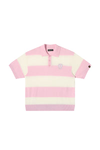 Dangerouspeople DSP Hollow‑Out Embroidery Spliced Stripe Loose Polo Tee
