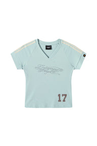 DangerousPeople｜V‑Neck Letter Print Vintage Jersey‑Style Cool‑Touch T‑Shirt