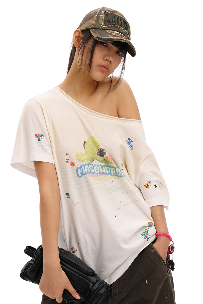 Masonprince Sticker Rhinestone Short-Sleeve T-Shirt