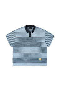 Dangerouspeople DSP Stripe Woven‑Label Loose Drop‑Shoulder Polo Shirt