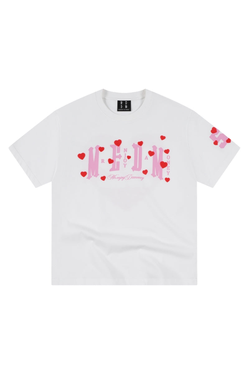MEDM No.52 Flocked Heart Print Heavy Cotton T-shirt Couple