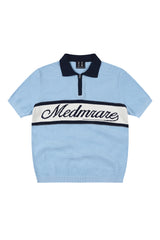 MEDM Contrast Zip Knit Rugby Polo Unisex Cotton Short Sleeve Tee