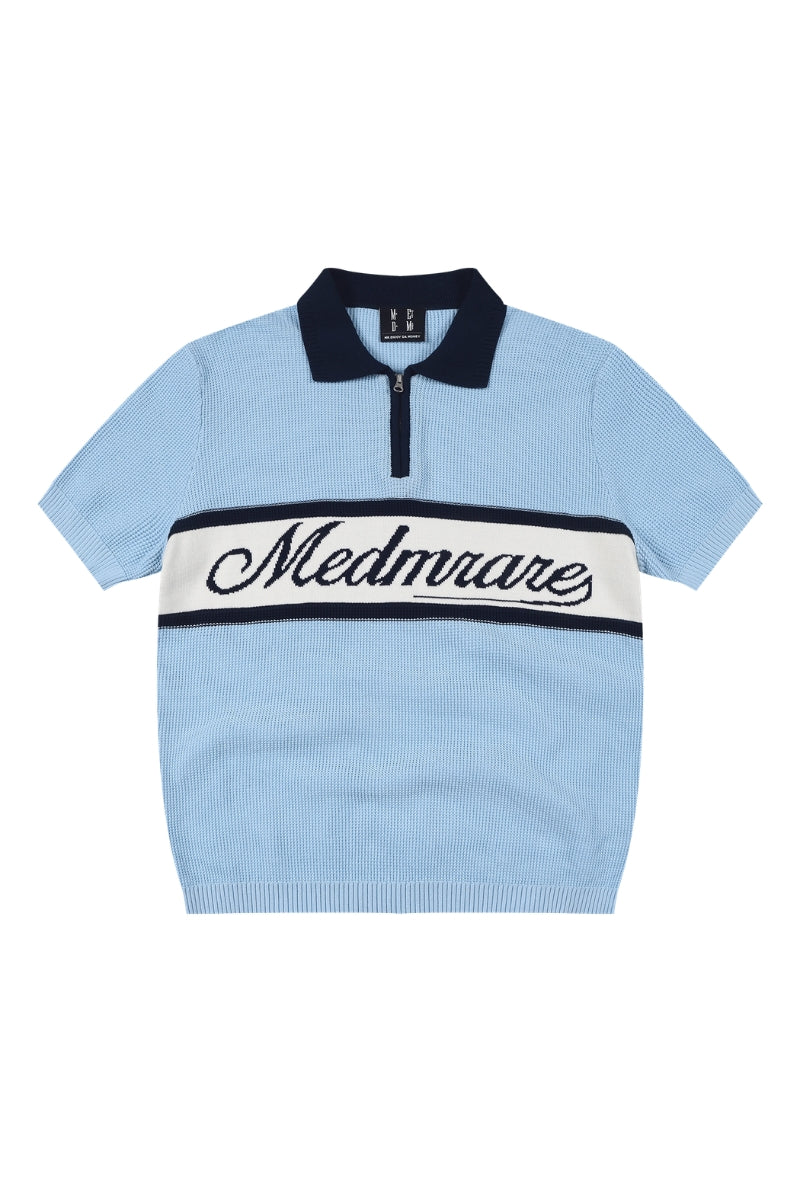 MEDM Contrast Zip Knit Rugby Polo Unisex Cotton Short Sleeve Tee