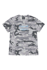 MEDM Slogan Print Camo Star All Over Print Streetwear Short Sleeve Tee