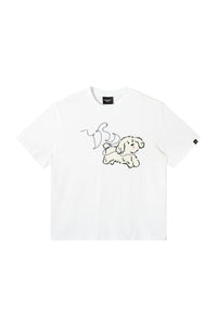 Dangerouspeople DSP Cording Embroidery Letter Puppy T‑Shirt Loose Casual Streetwear Unisex Tee
