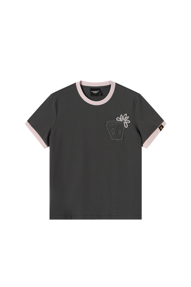 DangerousPeople DSP Color‑Block Paper‑Bag Head Pocket Loose Drop‑Shoulder Cool‑Touch T‑Shirt
