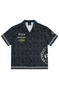 MEDM All Over Dollar Print Cuban Collar Embroidered Shirt