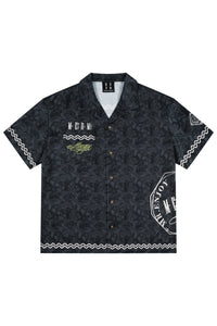 MEDM All Over Dollar Print Cuban Collar Embroidered Shirt