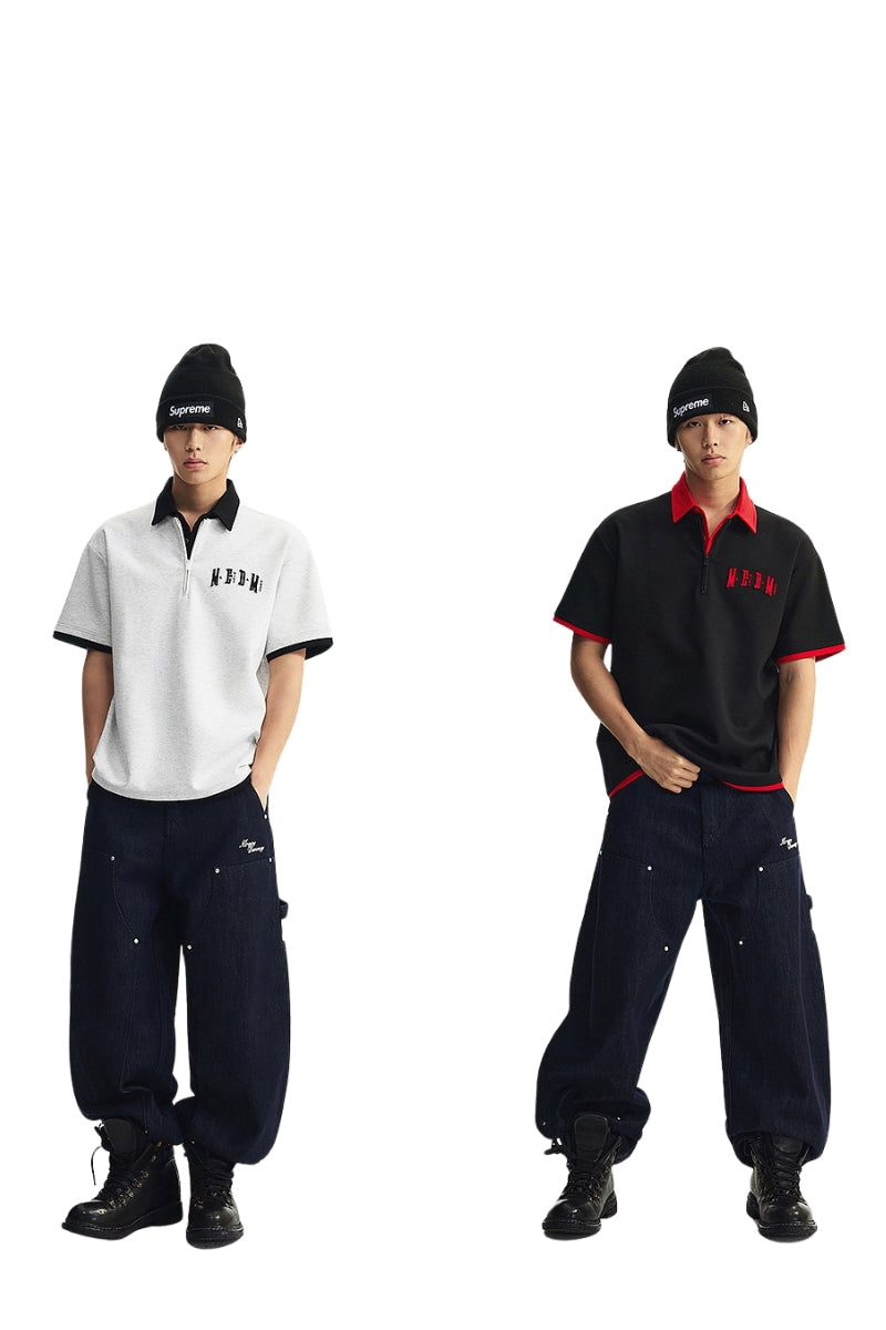 MEDM Air Layer Fake Two Piece Loose Polo Shirt Unisex Summer Lapel Tee